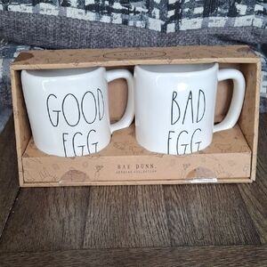 NEW!! Rae Dunn White 'Good Egg' and 'Bad Egg' Ceramic Mug Pair